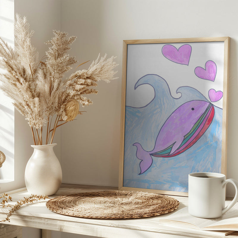 Kids whale heart love - Stretched Canvas, Poster or Fine Art Print I Heart Wall Art