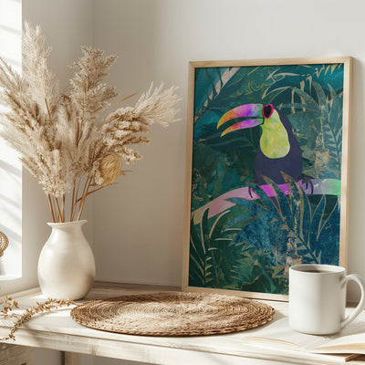 Jungle Rainbow Toucan - Stretched Canvas, Poster or Fine Art Print I Heart Wall Art