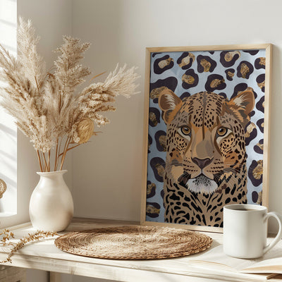 Leopard Print Leopard Blue - Stretched Canvas, Poster or Fine Art Print I Heart Wall Art