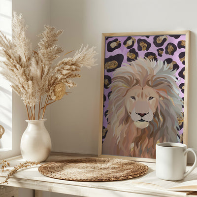 Leopard Print Lion Pink - Stretched Canvas, Poster or Fine Art Print I Heart Wall Art