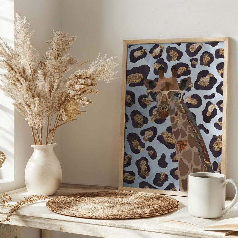 Leopard Print Giraffe Blue - Stretched Canvas, Poster or Fine Art Print I Heart Wall Art