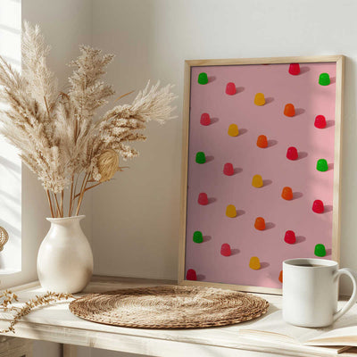 Dots Candy Gum Drops - Repeating Pattern On Pink Background - Stretched Canvas, Poster or Fine Art Print I Heart Wall Art
