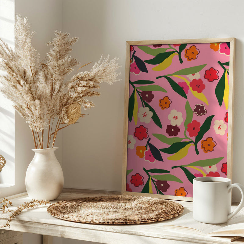 Retro Floral Fields - Stretched Canvas, Poster or Fine Art Print I Heart Wall Art