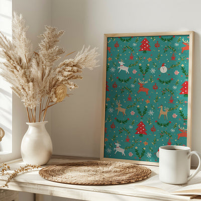 Festive Reindeer Wonderland - Stretched Canvas, Poster or Fine Art Print I Heart Wall Art