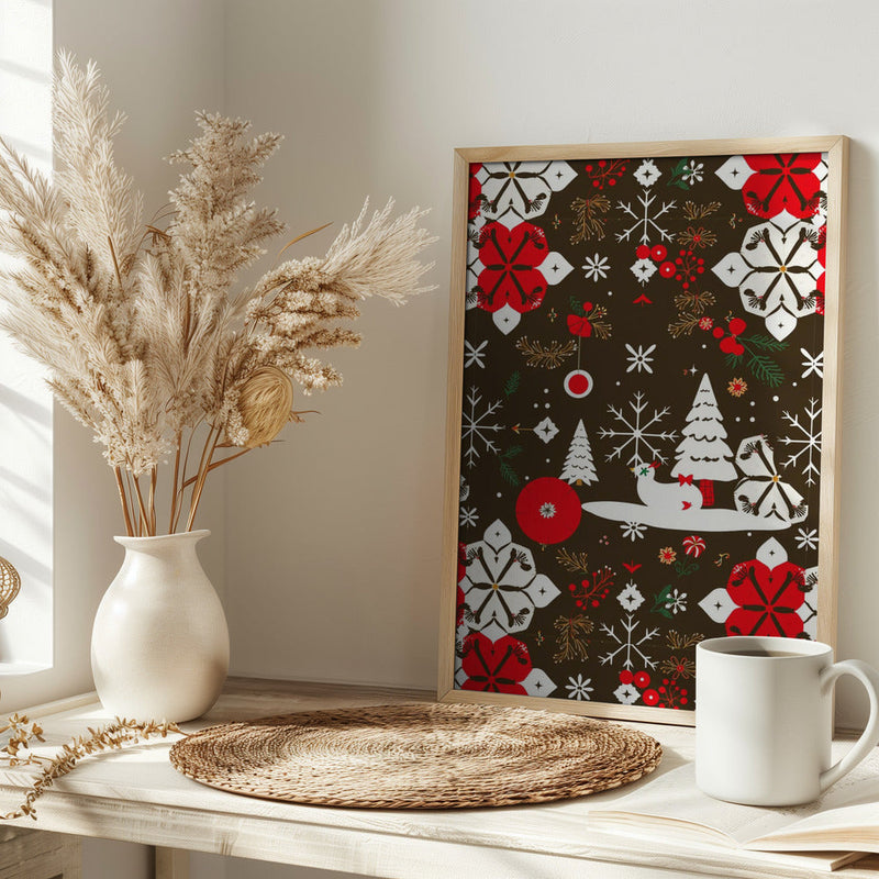 Snowy Festivities Pattern - Stretched Canvas, Poster or Fine Art Print I Heart Wall Art