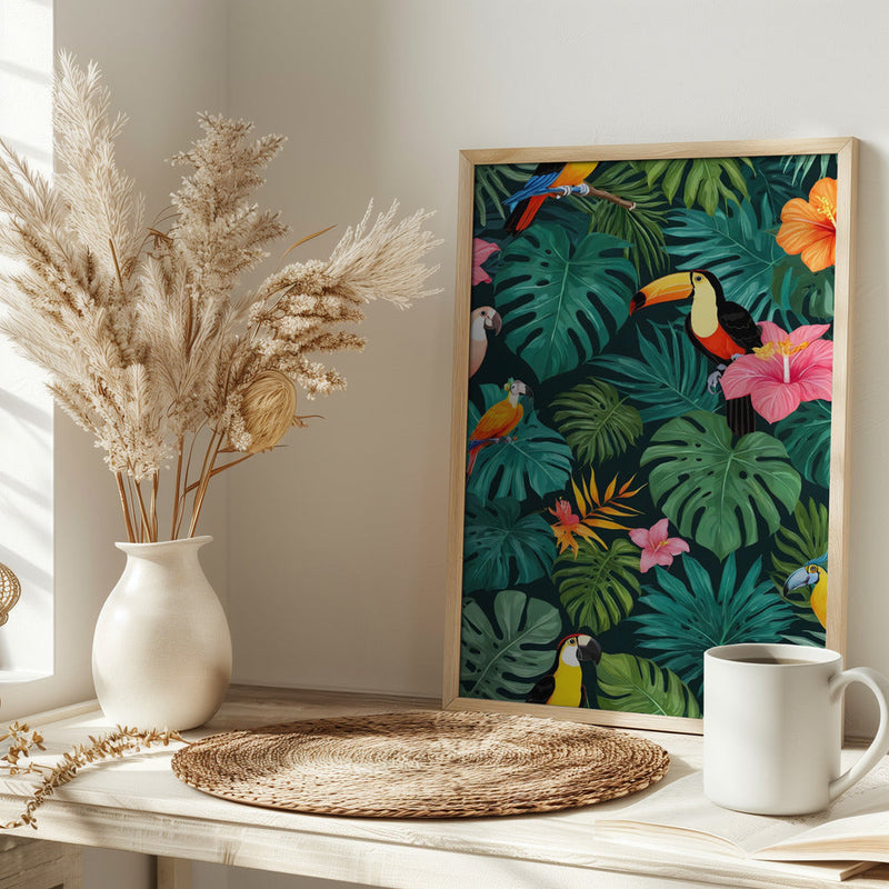 Tropical Paradise Jungle Pattern - Stretched Canvas, Poster or Fine Art Print I Heart Wall Art