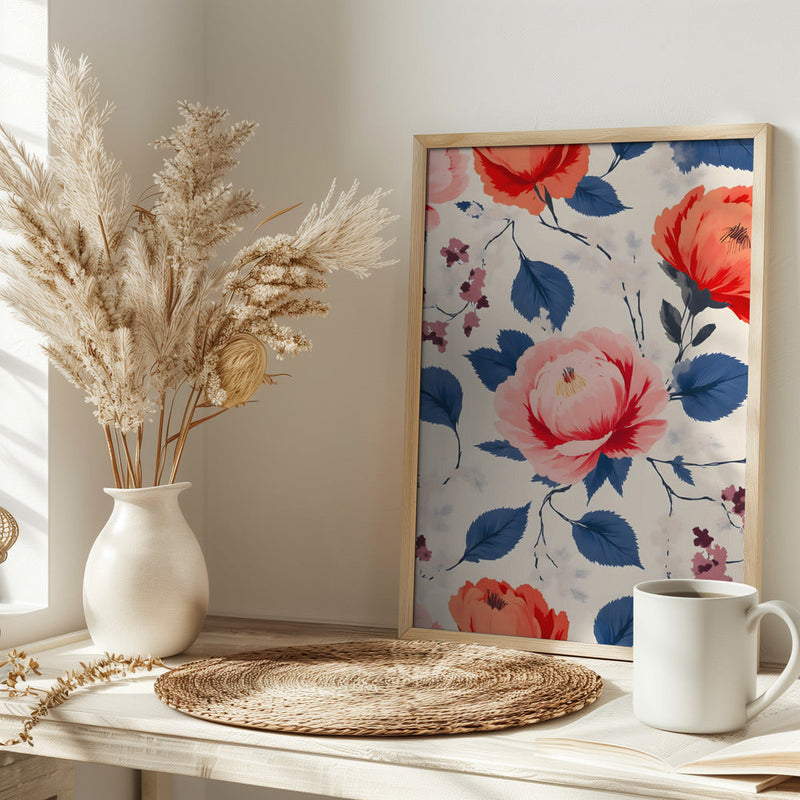 Crimson and Coral Flower - Stretched Canvas, Poster or Fine Art Print I Heart Wall Art