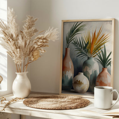 Tropical Vases In Watercolor Hues - Stretched Canvas, Poster or Fine Art Print I Heart Wall Art