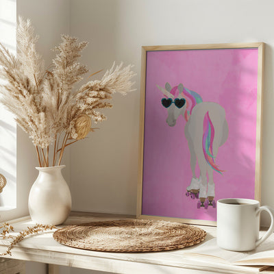 Unicorn rollerskating pink - Stretched Canvas, Poster or Fine Art Print I Heart Wall Art