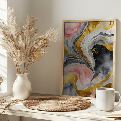 Golden Marble Whirls - Stretched Canvas, Poster or Fine Art Print I Heart Wall Art