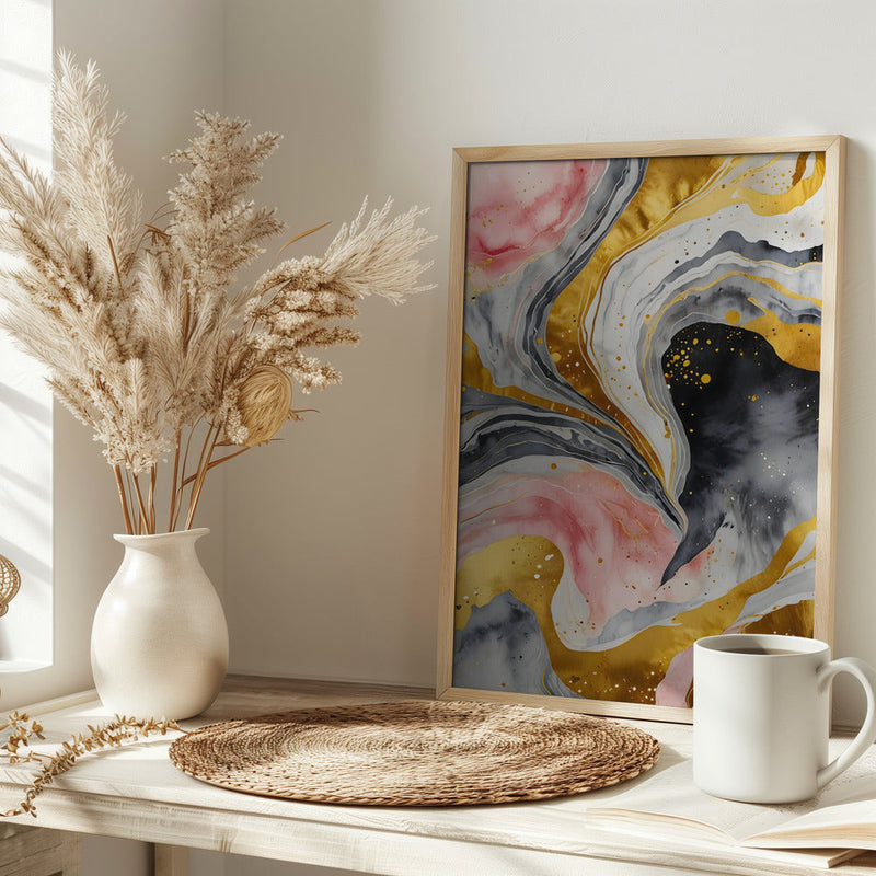 Golden Marble Whirls - Stretched Canvas, Poster or Fine Art Print I Heart Wall Art