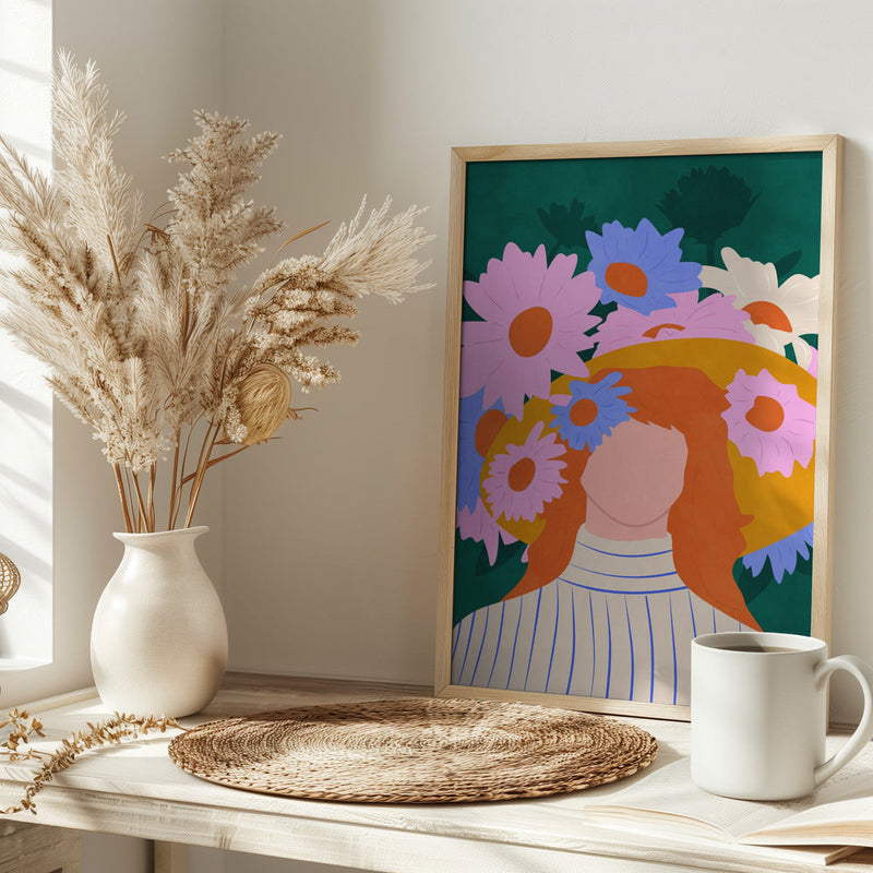Golden Hat & Wildflowers - Stretched Canvas, Poster or Fine Art Print I Heart Wall Art