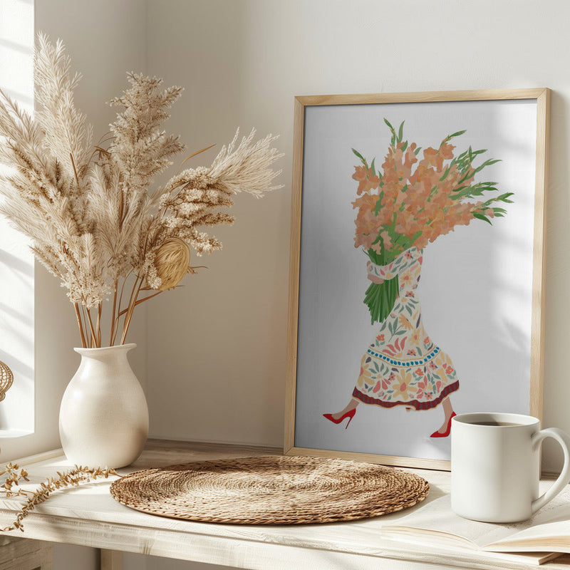 Boho Floral Dress white - Stretched Canvas, Poster or Fine Art Print I Heart Wall Art