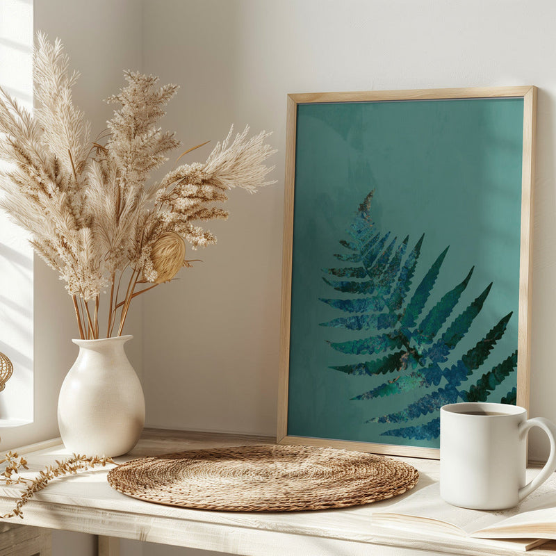 Teal Fern - Stretched Canvas, Poster or Fine Art Print I Heart Wall Art