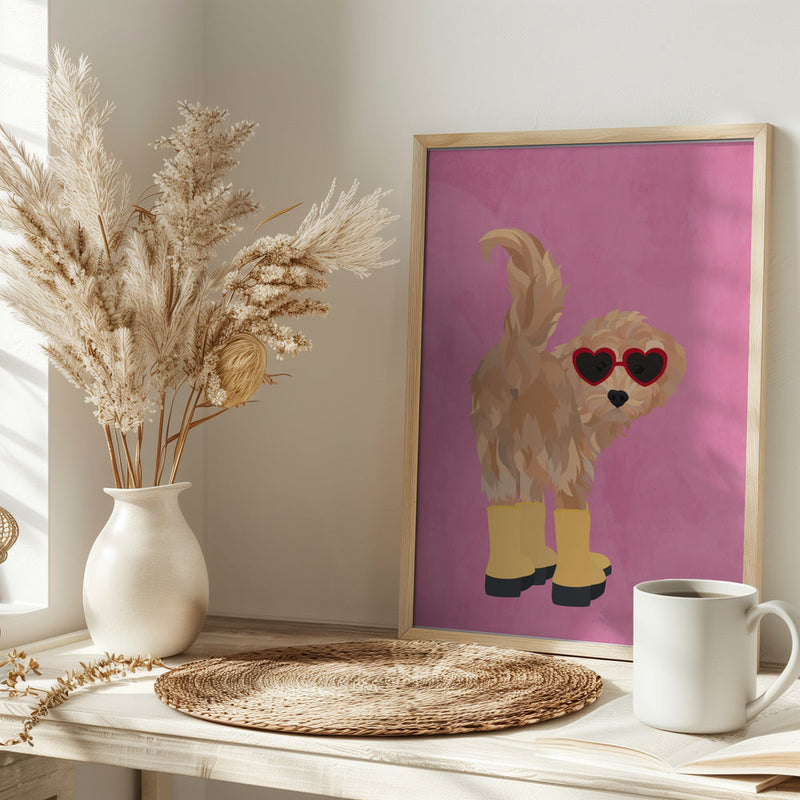 Cockapoo in wellies - Stretched Canvas, Poster or Fine Art Print I Heart Wall Art