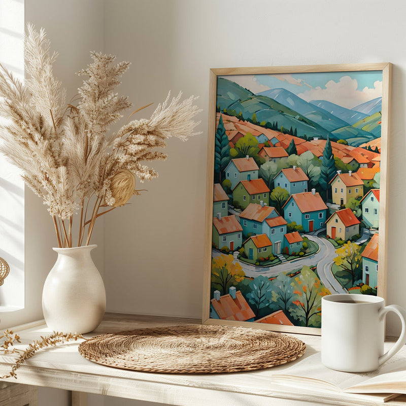 Pastel Village Dream - Stretched Canvas, Poster or Fine Art Print I Heart Wall Art