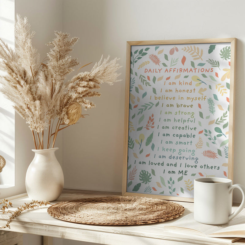 Daily Affirmations leaves - Stretched Canvas, Poster or Fine Art Print I Heart Wall Art