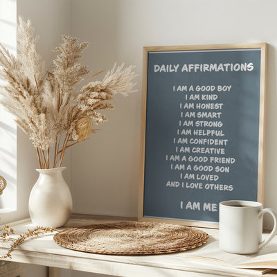 Daily Affirmations blue - Stretched Canvas, Poster or Fine Art Print I Heart Wall Art