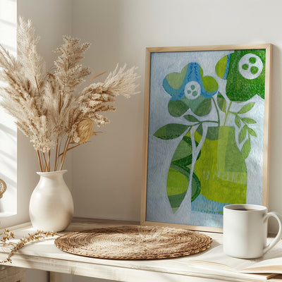 Abstract Daisy Green Blue - Stretched Canvas, Poster or Fine Art Print I Heart Wall Art