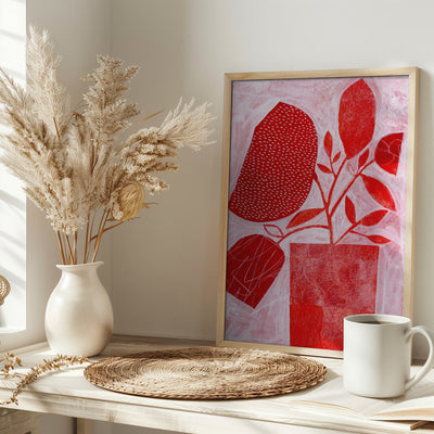 Red Floral Vase - Stretched Canvas, Poster or Fine Art Print I Heart Wall Art