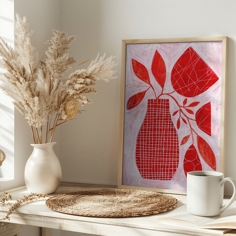 Red Floral Vase - Stretched Canvas, Poster or Fine Art Print I Heart Wall Art