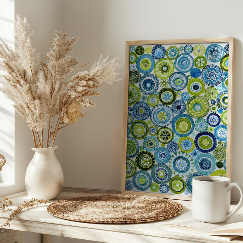 Frolic Floral Circles Pattern - Stretched Canvas, Poster or Fine Art Print I Heart Wall Art