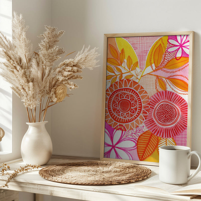 Hot Floral - Stretched Canvas, Poster or Fine Art Print I Heart Wall Art