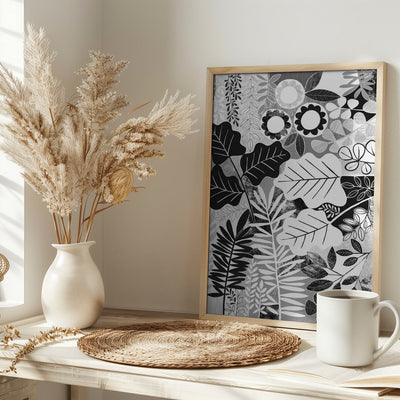 Modern Botanical Black &amp; White - Stretched Canvas, Poster or Fine Art Print I Heart Wall Art