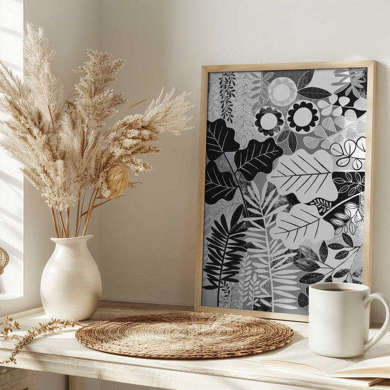 Modern Botanical Black &amp; White - Stretched Canvas, Poster or Fine Art Print I Heart Wall Art