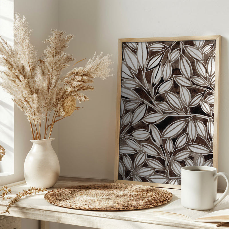 Black &amp; White Leaves - Stretched Canvas, Poster or Fine Art Print I Heart Wall Art