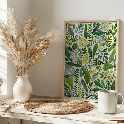 Green Leaves In Various Shapes - Stretched Canvas, Poster or Fine Art Print I Heart Wall Art