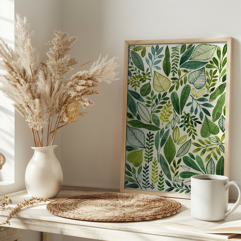 Green Leaves In Various Shapes - Stretched Canvas, Poster or Fine Art Print I Heart Wall Art