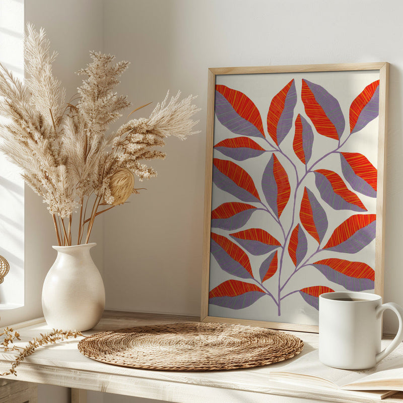 Striped Leaves Branch - Stretched Canvas, Poster or Fine Art Print I Heart Wall Art