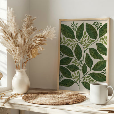 Striped Leaves Branch - Stretched Canvas, Poster or Fine Art Print I Heart Wall Art