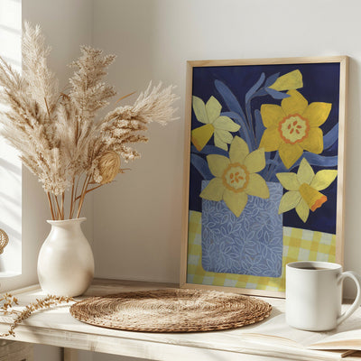 Daffodils With Yellow Gingham - Stretched Canvas, Poster or Fine Art Print I Heart Wall Art