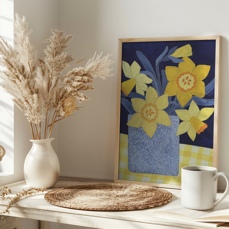 Daffodils With Yellow Gingham - Stretched Canvas, Poster or Fine Art Print I Heart Wall Art