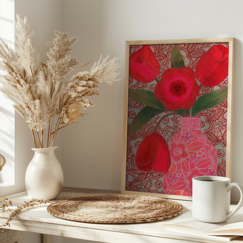 Red Tulips - Stretched Canvas, Poster or Fine Art Print I Heart Wall Art