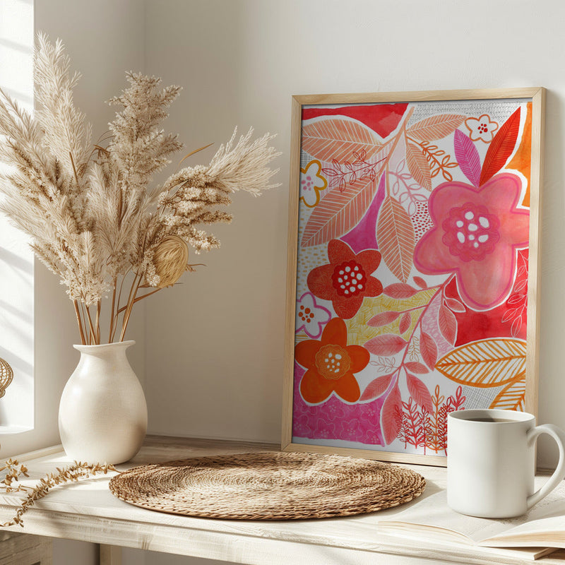 Abstract Flowers And Leaves - Stretched Canvas, Poster or Fine Art Print I Heart Wall Art