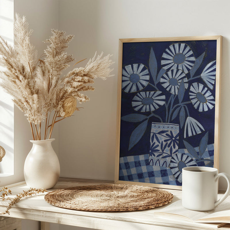 Stylized Flowers In A Decorative Vase - Stretched Canvas, Poster or Fine Art Print I Heart Wall Art