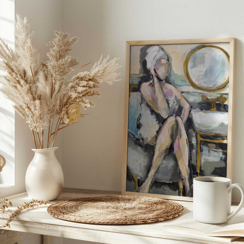 “Bathroom Conversation” - Stretched Canvas, Poster or Fine Art Print