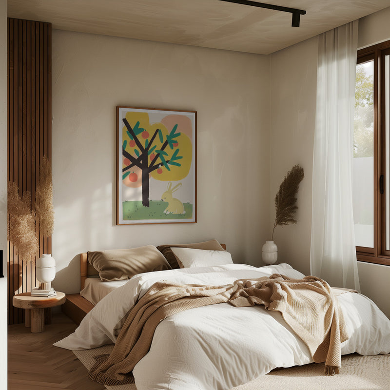 Bunny Under Apple Tree - Stretched Canvas, Poster or Fine Art Print I Heart Wall Art