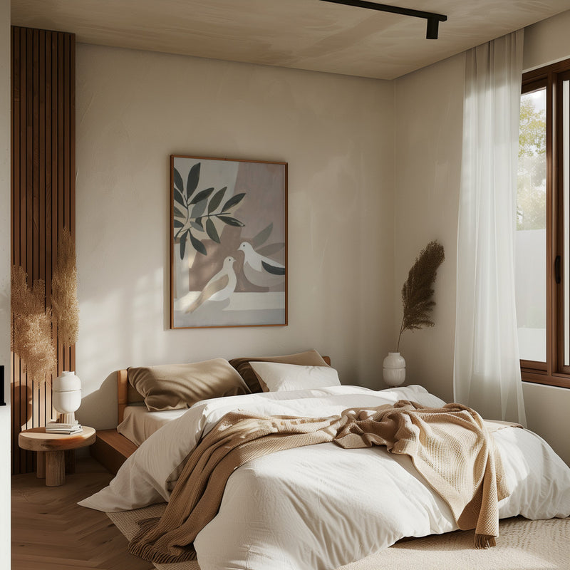 Doves On Patio - Stretched Canvas, Poster or Fine Art Print I Heart Wall Art