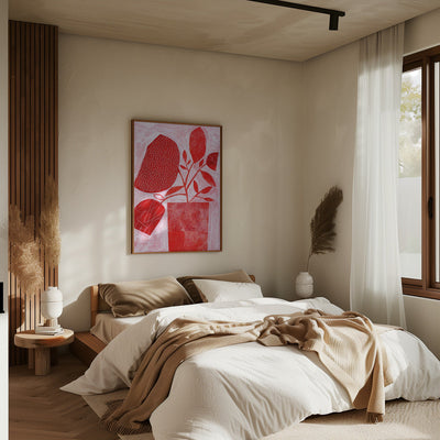 Red Floral Vase - Stretched Canvas, Poster or Fine Art Print I Heart Wall Art