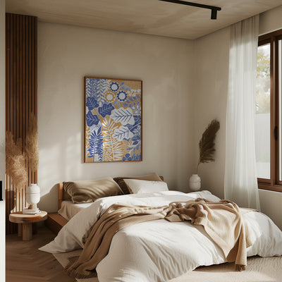 Modern Botanical  Mustard &amp; Cornflower - Stretched Canvas, Poster or Fine Art Print I Heart Wall Art