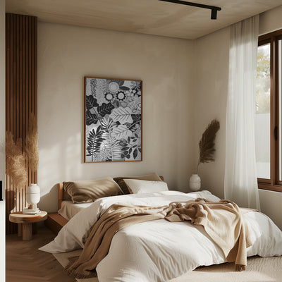 Modern Botanical Black &amp; White - Stretched Canvas, Poster or Fine Art Print I Heart Wall Art