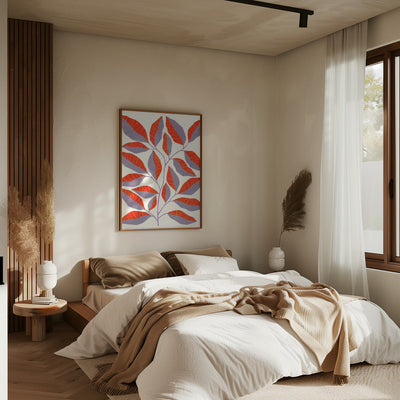 Striped Leaves Branch - Stretched Canvas, Poster or Fine Art Print I Heart Wall Art