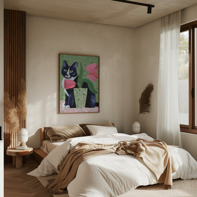 Barry With Pink Tulips And Pattern - Stretched Canvas, Poster or Fine Art Print I Heart Wall Art