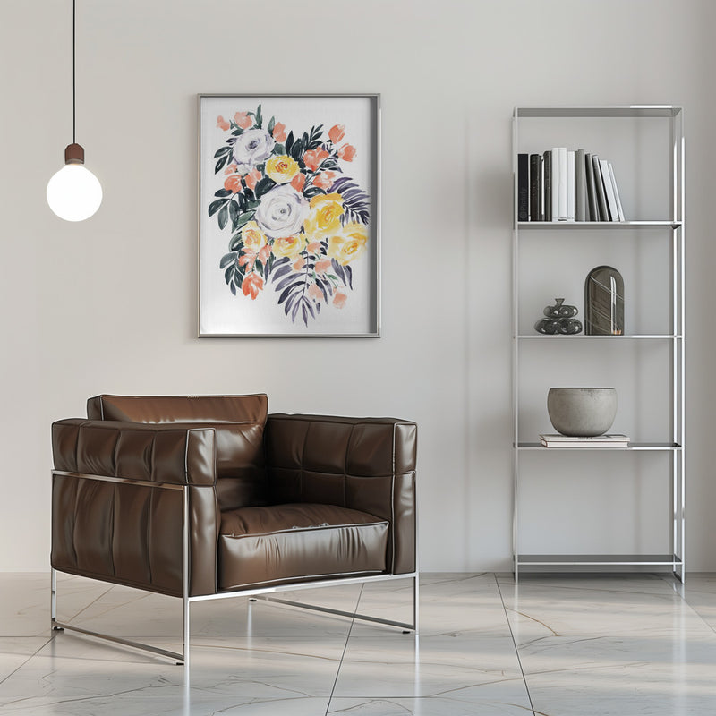 Harriet bouquet in coral - Stretched Canvas, Poster or Fine Art Print I Heart Wall Art