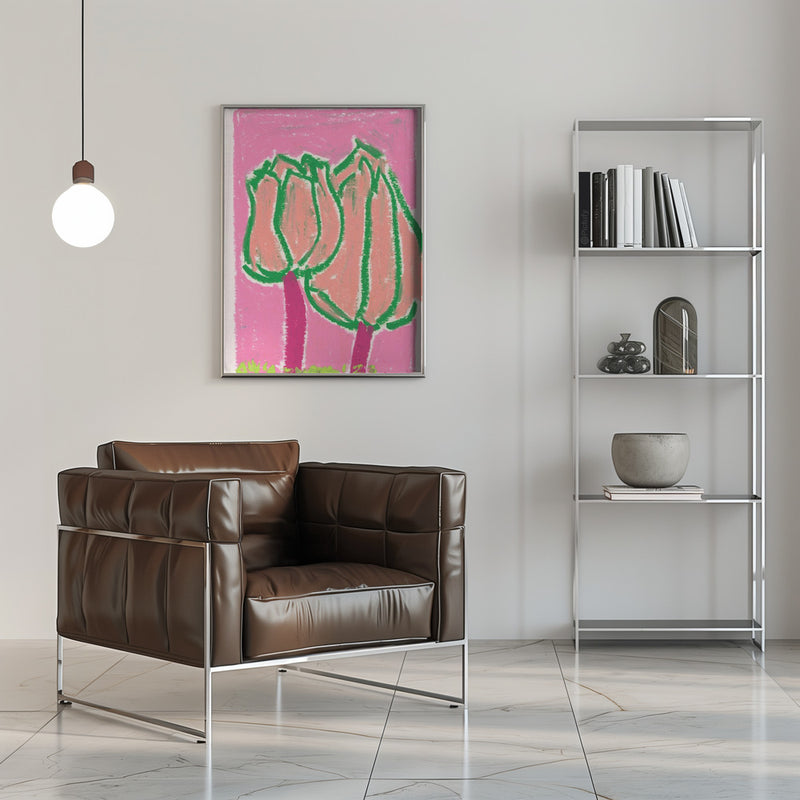 Pink Tulips - Stretched Canvas, Poster or Fine Art Print I Heart Wall Art