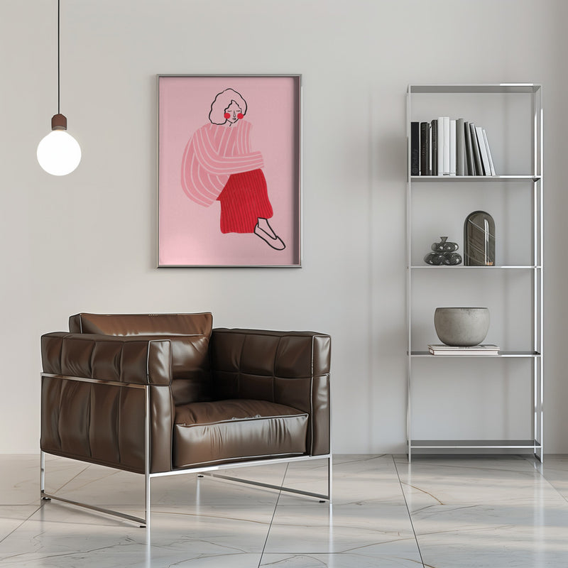 Pink and Red Line Lady - Stretched Canvas, Poster or Fine Art Print I Heart Wall Art
